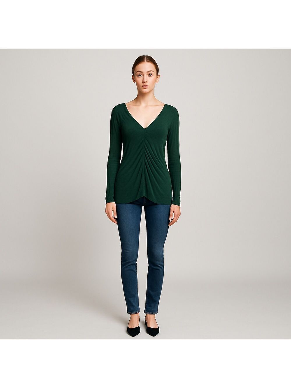 Design History Blouse Long Sleeve Medium Hunter Green
